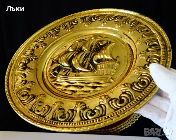 Бронзово пано,релефна картина Английски боен кораб,платноход. , снимка 2 - Антикварни и старинни предмети - 51823175