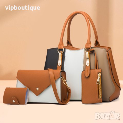 Шарена трицветна кожена дамска чанта комплект, снимка 2 - Чанти - 43011235