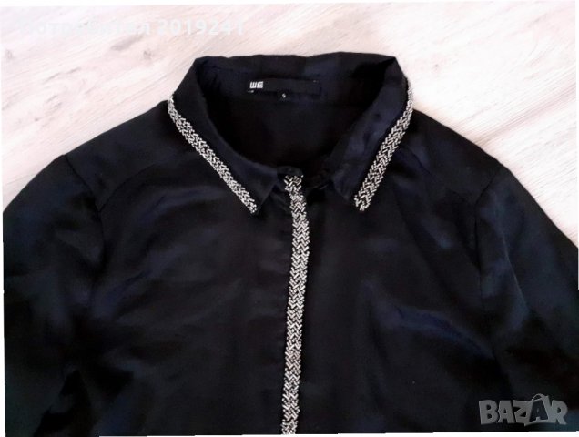 Черна риза с паети, снимка 2 - Ризи - 32248620