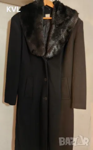 Дълго черно палто, XL, снимка 2 - Палта, манта - 48407695