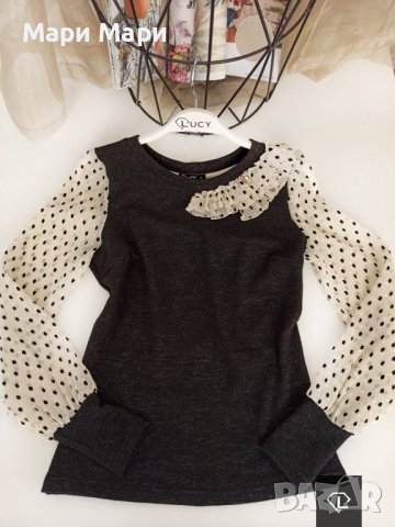 Lucy блуза с ефектен тюл обсипан точки, снимка 1 - Блузи с дълъг ръкав и пуловери - 43510819
