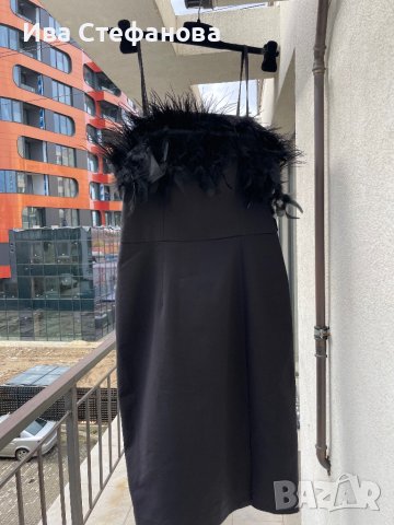 Разкошна нова черна парти коктейлна строго официална рокля Mohito пера пухчета , снимка 14 - Рокли - 42094065