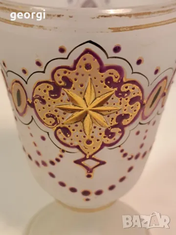 Стара чаша бохемско опалово стъкло с позлата  , снимка 2 - Колекции - 49511910
