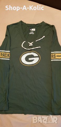 Original NFL Team Apparel Women's GREEN BAY PACKERS V-Neck Long Sleeve Lace-Up Shirt 