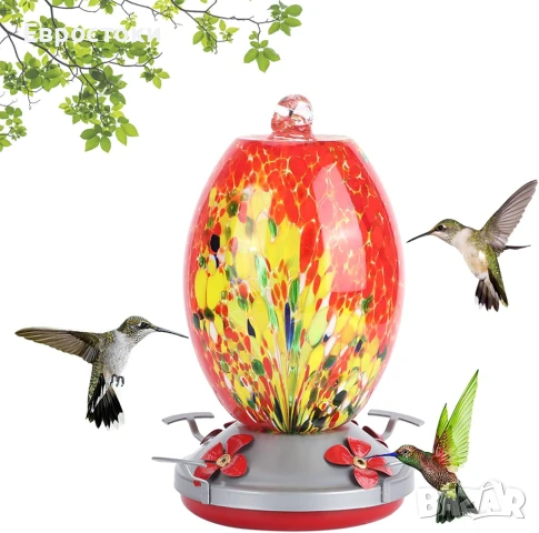 Enbohao Стъклена хранилка/поилка за вода за колибри, цветна живопис
