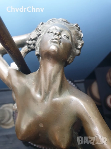 Frishmuth Tiffany лампа с бронзова фигура 80см10кг/еротика/стара ТИФАНИ лампа-статуетка на гола жена, снимка 13 - Лампиони - 52446779