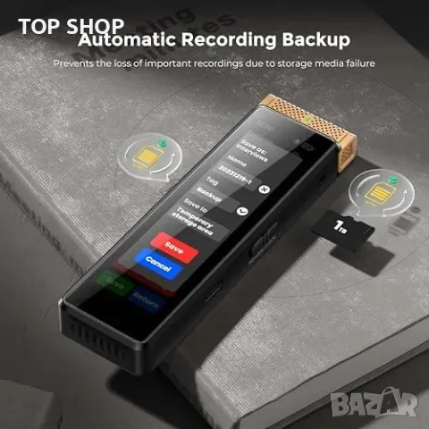 Нов 40GB дигитален диктофон AI транскрипция Bluetooth Гласов рекордер, снимка 4 - Слушалки и портативни колонки - 49498141