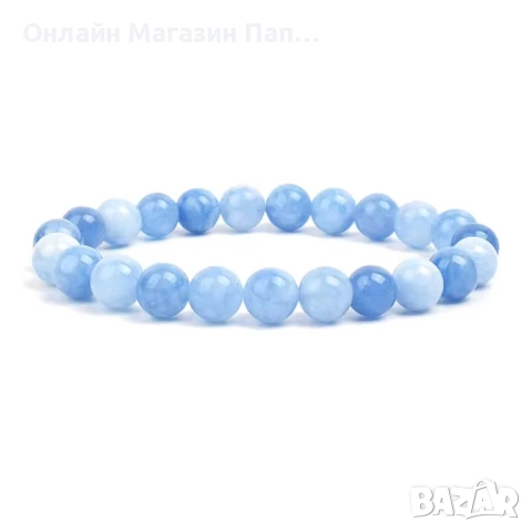 Гривна от аквамарин – небесносин микс, естествени камъни 8мм, 19см