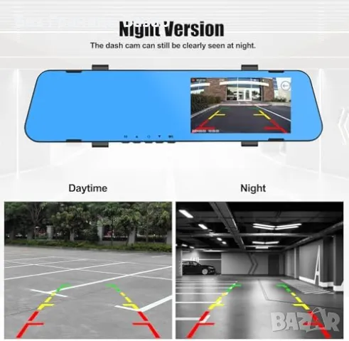 Нова 4.5" Огледална Камера с Нощно Виждане и Паркинг Асистент кола, снимка 3 - Друга електроника - 50167009