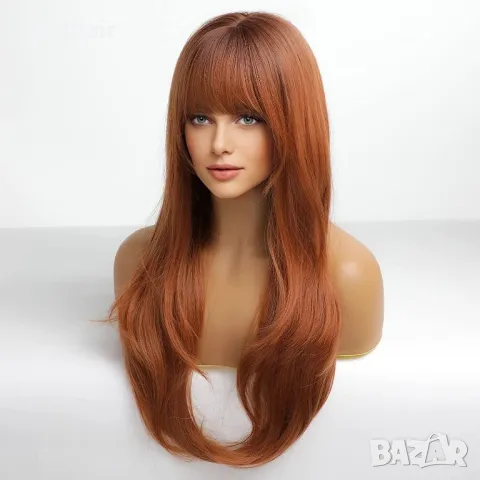 Ефектна омбре кестенява перука с тъмни корени на път, снимка 3 - Аксесоари за коса - 46303340