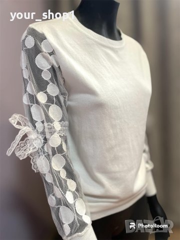 Дамска блуза с тюл ръкави 2 цвята , снимка 4 - Блузи с дълъг ръкав и пуловери - 44089546