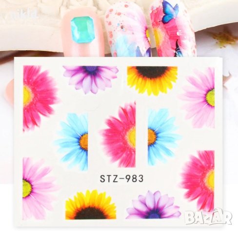 STZ-983 Цветни маргаритки цветя слайдер ваденки водни стикери за нокти маникюр