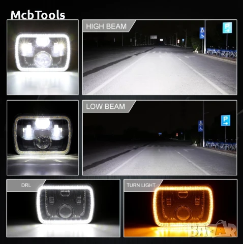 Комплект Правоъгълни LED фарове 5x7" H4 букса, 4 светлини, снимка 2 - Аксесоари и консумативи - 51124153