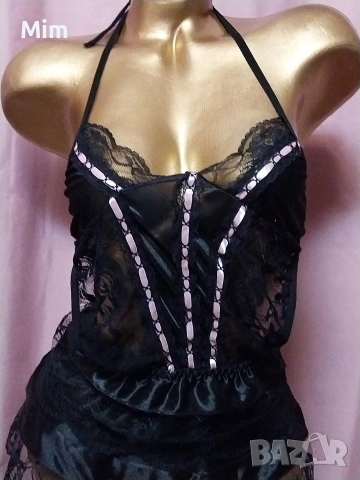 S Черна дантелена нощница , снимка 2 - Нощници - 53253342