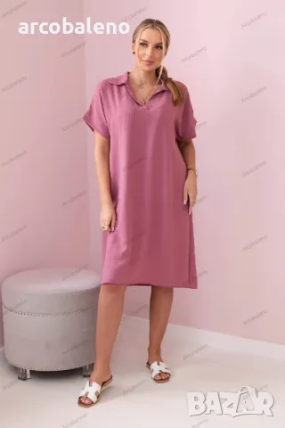 Дамска рокля с V-образно деколте и яка, 3цвята , снимка 7 - Рокли - 48832365