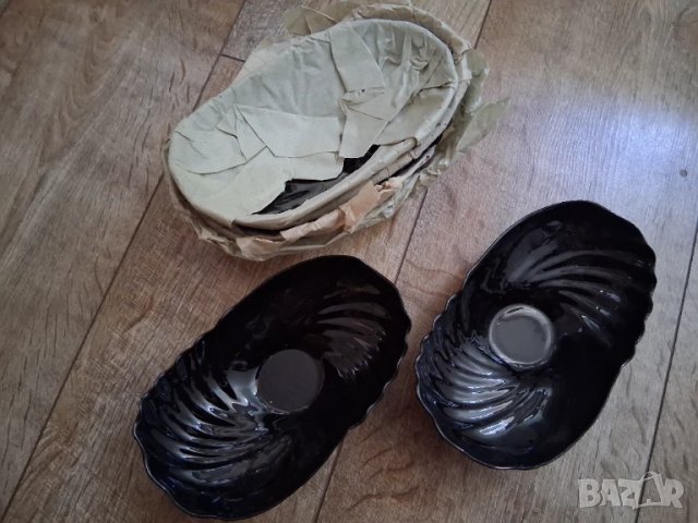 Черно стъкло 6 бр. купучки/чинийки, снимка 3 - Сервизи - 51235926