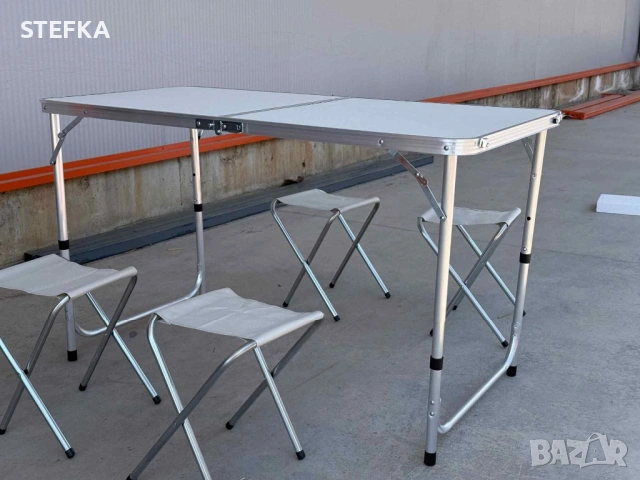 Комплект сгъваема алуминиева маса с 4 стола – идеален за къмпинг, двор и почивка, снимка 3 - Къмпинг мебели - 53079471