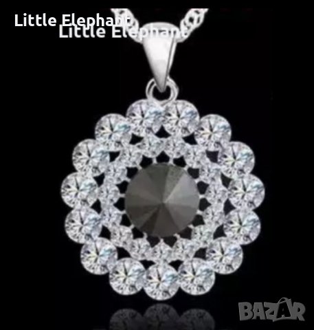 Сребърно колие с ланче,колекция"Flowers",black cristal/нови