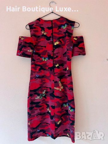 Червена камуфлажна рокля с пеперуди 🦋 , снимка 6 - Рокли - 43838735