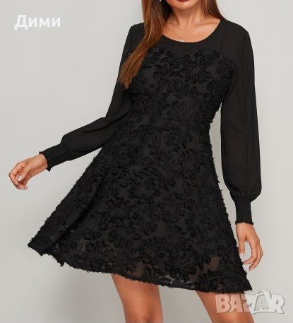 Черна ефектна рокля с 3D черни рози, снимка 5 - Рокли - 40812092