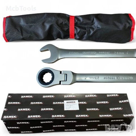 Комплект звездогаечни тресчотни ключове с чупещо рамо 22 части 6 – 32 мм Hawek, снимка 4 - Други инструменти - 50826442