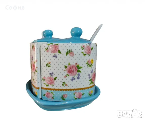 Порцеланова захарница,с две лъжички, снимка 1