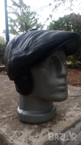 Кожен черен каскет с ушички, снимка 6 - Шапки - 51627251