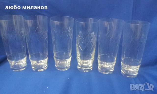 Кристални чаши за безалкохолно, вода, гравюра, 6 бр