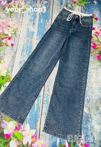 2 цвята Дамски дънки Чарлстон с ефектен бял ластик при талията широк крачол  , снимка 8 - Дънки - 49416836