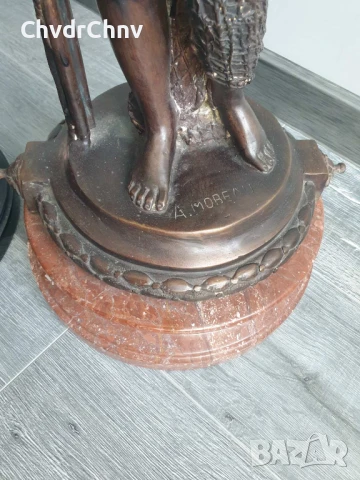 Moreau статуетки 76см-40кг/2бр чифт стари големи бронзови скулптури/фигура на ловец-рибар, снимка 13 - Антикварни и старинни предмети - 51324590