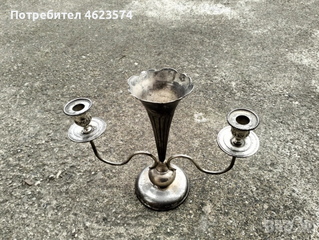 Посребрен свещник, снимка 2 - Антикварни и старинни предмети - 53609153