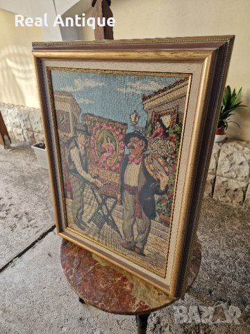 Голям много красив антикварен холандски гоблен , снимка 3 - Гоблени - 43076607