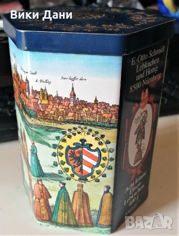 рядка ретро E. Otto Schmidt Nurnberg ламаринена кутия бисквити Западна Германия, снимка 5 - Колекции - 33628870