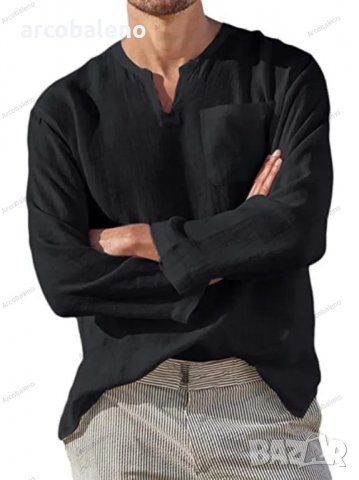 Мъжка ежедневна плажна риза с V-образно деколте и дълги ръкави, 6цвята - 024, снимка 2 - Ризи - 39731757