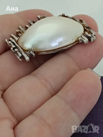 Красива сребърна брошка със седеф Буква ПП, снимка 3 - Други - 43937874