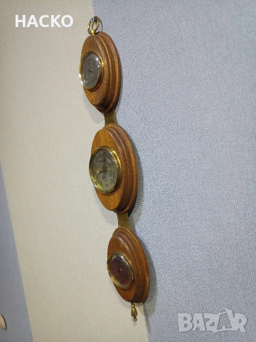 Метеорологична Станция,Термометър,Барометър,Влагомер,Махагонова Поставка Внос от Нидерландия , снимка 7 - Други - 53274598