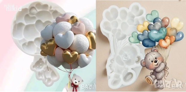 2 вида мече с голяма връзка балони силиконов молд форма фондан шоколад гипс пано декор, снимка 9 - Форми - 49839477