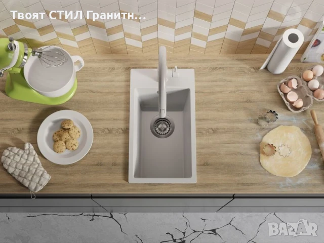 Бяла кухненска гранитна мивка Рига 30 XL 280 x 500 mm, снимка 5 - Мивки - 51248981