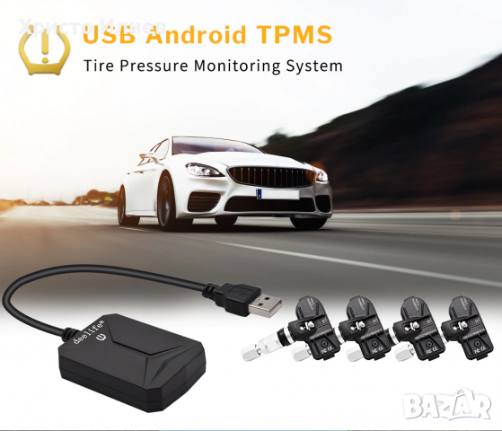 TPMS Датчик Сензор Монитор Наблюдение Налягането в Гумите Android USB, снимка 6 - Части - 36447416