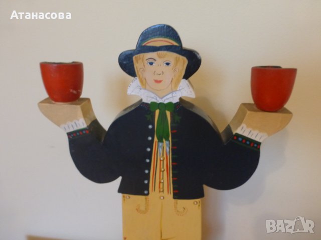 Немски дървени свещници 2 бр Мъж и Жена свещник 1990 г, снимка 5 - Декорация за дома - 43563707