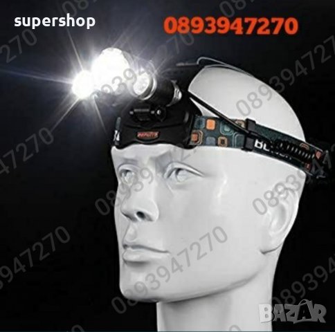 Мощен LED фенер - челник за глава с акумулаторни батерии и 3 LED диода, снимка 3 - Екипировка - 39300848