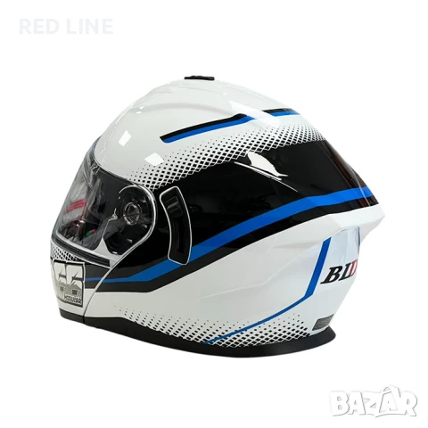 Mодуларна каска за мотор бяло/синьо, снимка 5 - Аксесоари и консумативи - 50809537