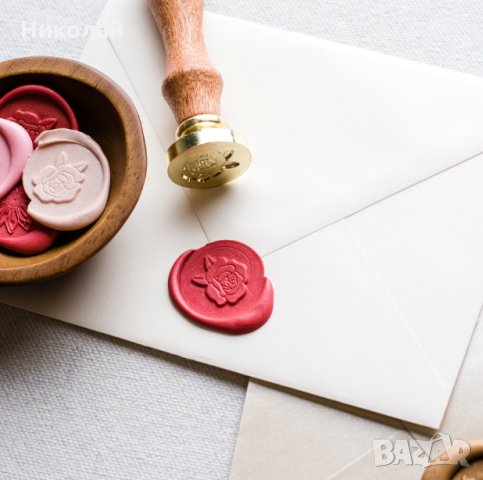 Восъчен печат роза Комплект : печат , лъжица и восък, снимка 3 - Други ценни предмети - 26742161