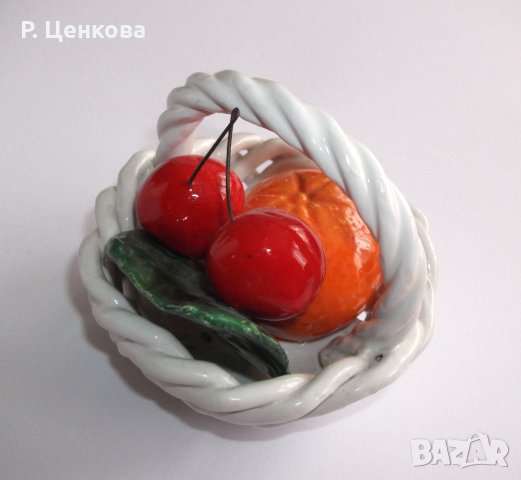 Порцеланова кошничка с плодове, ръчно изработена, снимка 3 - Декорация за дома - 43845096