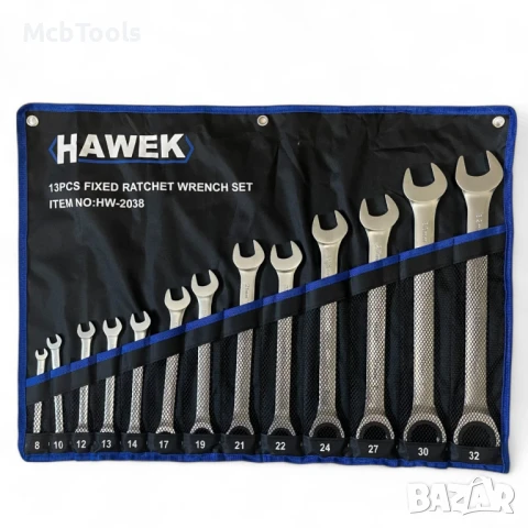 Комплект звездогаечни тресчотни ключове 8 – 32 мм 13 части Hawek, снимка 3 - Други инструменти - 50811399
