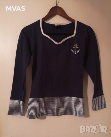 Нова тъмно синя блуза с дълъг ръкав XS S моряшка