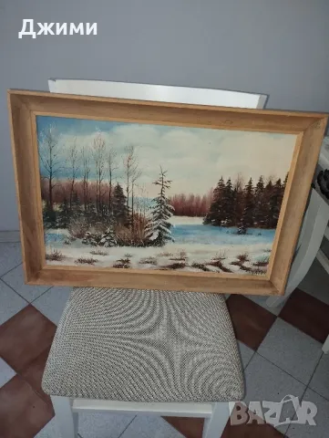 картина със зимен пейзаш, снимка 2 - Антикварни и старинни предмети - 48832003