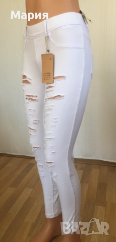 36 С Нови Дамски Дънки Еластични тип Клин Накъсани Бяло-сини с етикет Laulia Fashion Style, снимка 10 - Дънки - 51823135