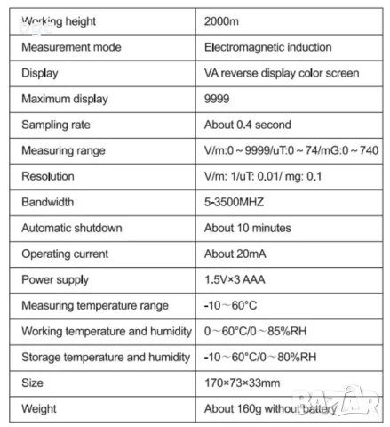 Детектор за радиация с Електромагнитно поле с Цветен Екран, Аларма, Две Функции, , снимка 2 - Друга електроника - 49446037