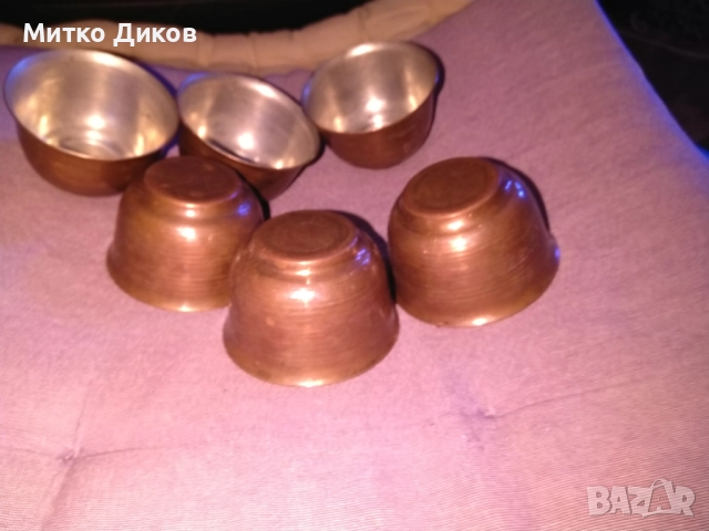 Медно канче за кафе Н-110мм фи 75мм с 6 медни чаши Н-45мм и фи 75мм нови, снимка 5 - Чаши - 52840074